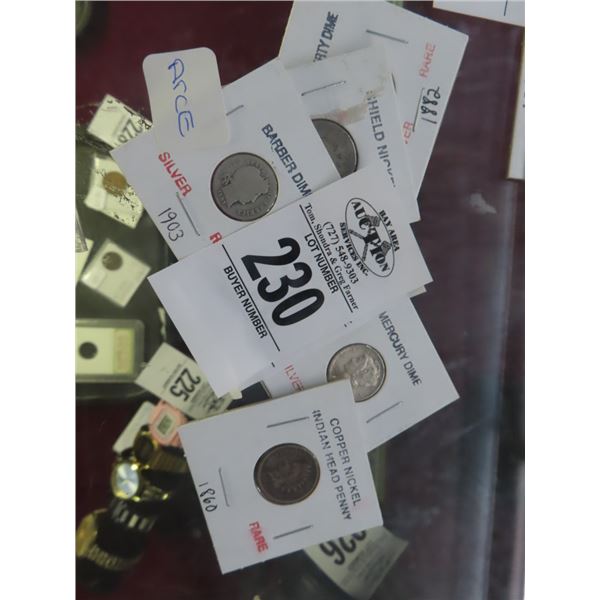 Copper Nickel, Indian Head Penny, Mercury/Barber/Liberty Dimes, Shield Nickel