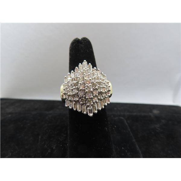 14K YG Diamond Ring w/38 Round Cut Diamonds and 22 Baguette Cut Diamonds 12.7g