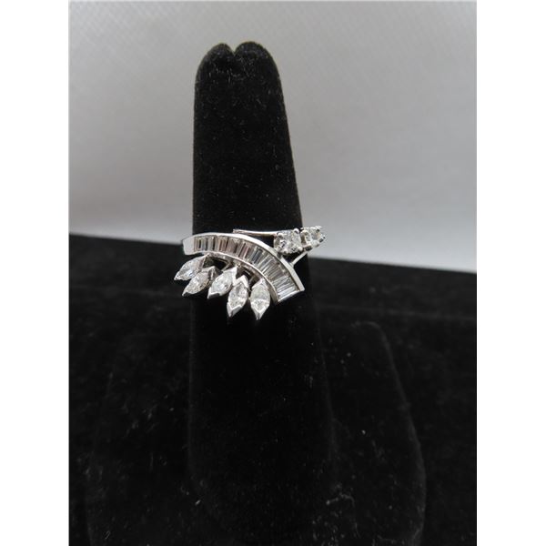 Platinum Diamond Ring w/3 Round Cut Diamonds, 11 Baguette Cut Diamonds and