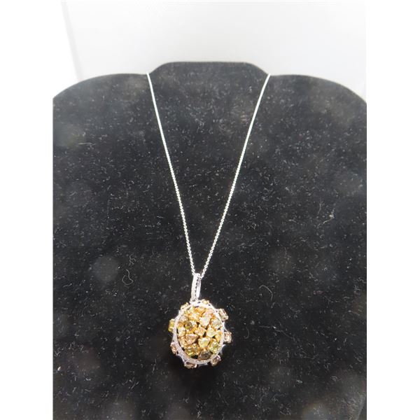 14K Two Tone Diamond Pendant w/57 Round Cut Diamonds and 26 Round/Fancy