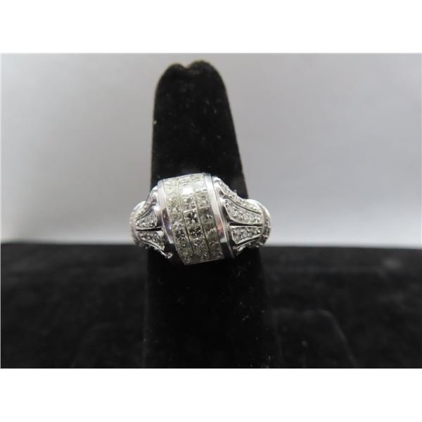 18K WG Diamond Ring w/42 Round Cut Diamonds and 24 Square Cut Diamonds Beads