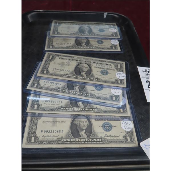 6-1957 Blue Seal $1 Bill - 6 X $