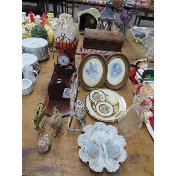 Mantle Clock, Bird Décor, What Not Boxes, Art Glass Vase