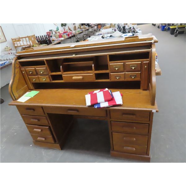 Oak Roll Top Desk - (Needs Repair)