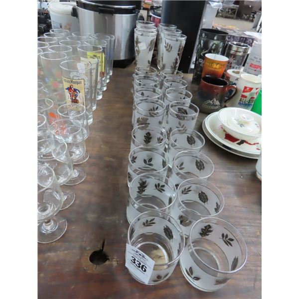 Ornate Leafed Etched Glassware, Souvenir Glasses