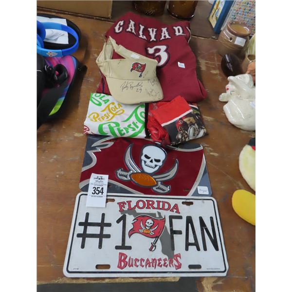 TB Bucs License Plates, Jersey, Autogaphed Visor