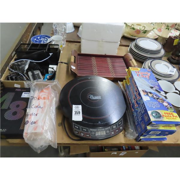 Nuwave Induction Cooktop, Utensils, Smart Phone, Table Items