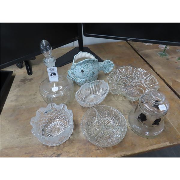 Crystal/Pressed Divided Dish/Bowls, Decanters, Glazed Fish Vase