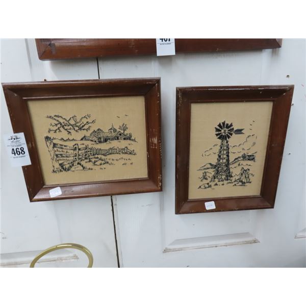 Framed Small Needlepoints of Windmill/Barn Scenes