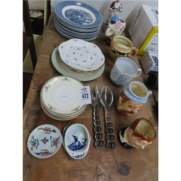 Figural Mugs, Vase, Collector Plates, Utensils