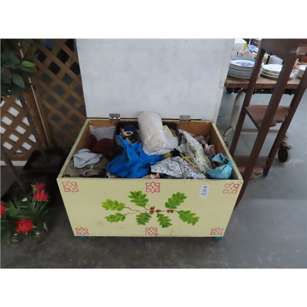Painted Wooden Cabinet w/Asst. Linens/Sewing Supplies