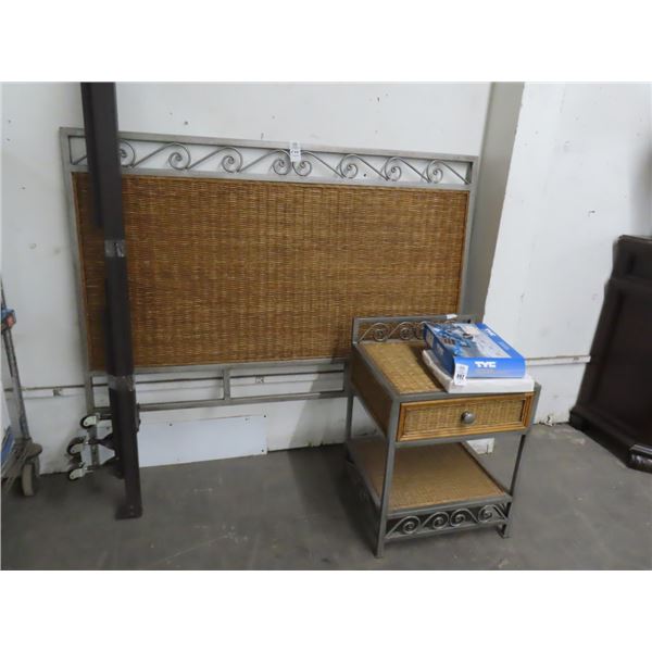 Metal/Wicker Full Bed Framed and Nightstand