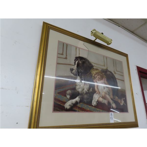 Framed Wall Art Girl Sleeping w/Dog - Cracked Pane