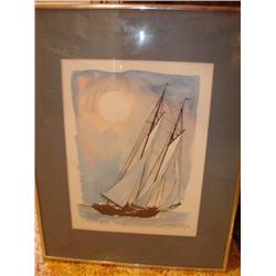 "Schooner off Key West" pencil,signed Robert Kennedy