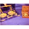 Image 1 : Small brass scale in purple velvet case & compass