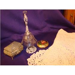 Etched Crystal bell,jewelry box,Elvis button, pill box