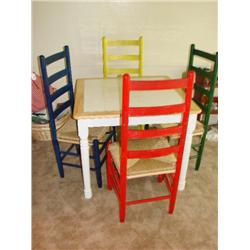 Tile Top Table with 4 Painted Wood Chairs