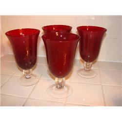 4 Cranberry Glass Water Goblets