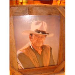 John Wayne print in rustic frame