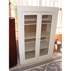4 Shelf White Painted Cupboard w/glass doors