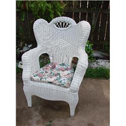White Wicker Wing Chair w/floral cushion