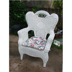 White Wicker Wing Chair w/floral cushion