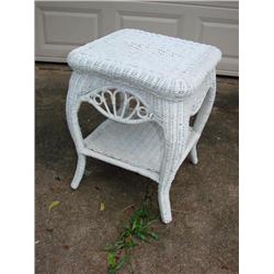 White Wicker End Table