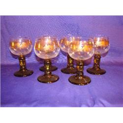 Set of 6 Green & Gold Leaf Cordials