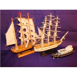 3 ships-2 wood ships & 1 Etrl Texaco Die Cast bank/ship