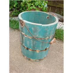 Old Wooden Blue Bucket w/wood handle