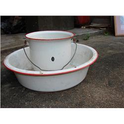 Red & White Enamel Washpan & Pot