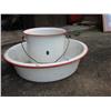 Image 1 : Red & White Enamel Washpan & Pot