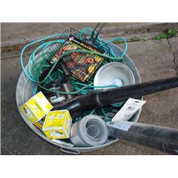 Galvanized washtub loaded w/blower-vac,grill basket etc.