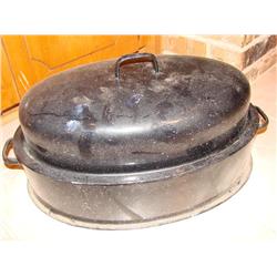 Large old enamel roaster