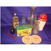 Image 1 : Old Items: Grand Prize Beer Coasters,Phenox jar, misc.