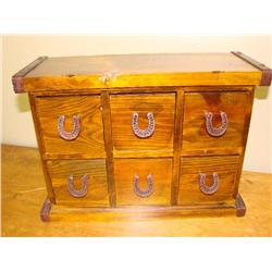 Wooden Spice Box w/Horse Shoe Shaped Knobs