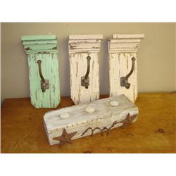 4 Wood Items-wall hooks & candle log