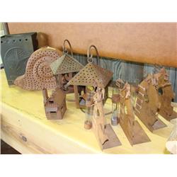 9 Metal Items-Candleholders,Rain Guages, Variety!