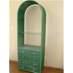 Green Wicker Etagere w/Glass Shelf