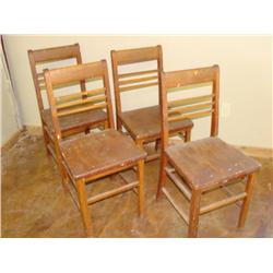 Set of 4 Primitive Solid Wood Chairs