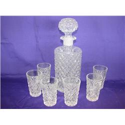 Pressed Glass Decanter w/6 Glasses