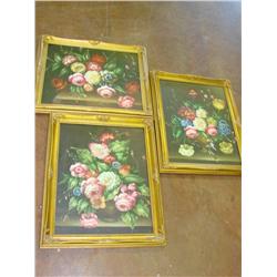 3 Floral Oil on Canvas Paintings