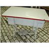 Image 1 : Red & White Enamel Top Table w/Sewing Machine Base