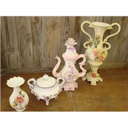 4 Capodimonte Urns, Vase & Tourine