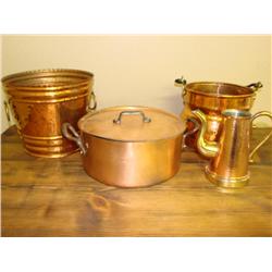 Copper Bucket, Teapot & Sauce Pot