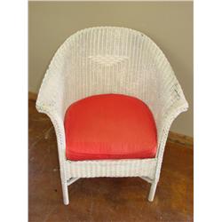 White Wicker Chair w/Red Cushion