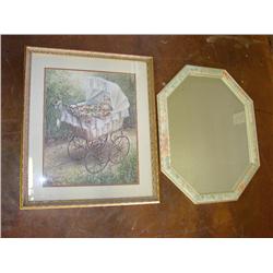 Floral Framed Mirror & Child's Buggy Print