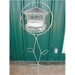 White Wire Birdcage on Stand