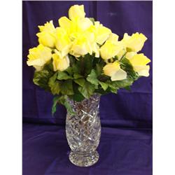 Crystal Vase w/Yellow Silk Roses
