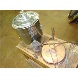 Coal Hod, Copper Skillet, Iron & Plant Hook